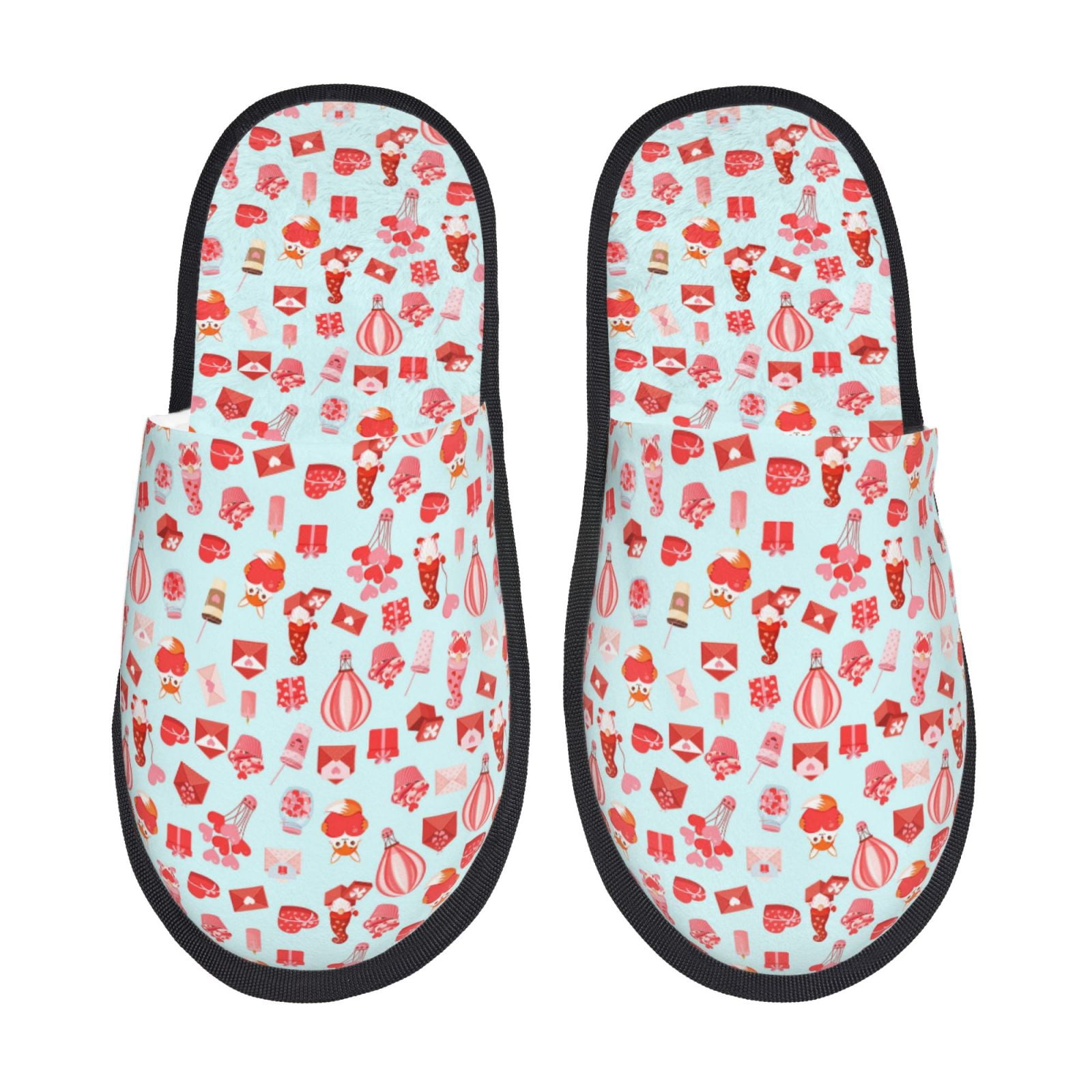 Honeii fox gnomes and hearts Print Furry Slippers Bedroom Slippers for