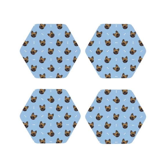 Honeii french Bulldog Face print Leather Coaster Set of 4, ideal for safeguarding your furniture from drinks spills and effortless cleanup-Hexagon