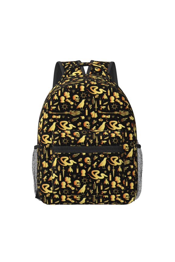 glod Skull snake bird Print Backpack for School,15.6 inch Laptop Back Pack for High School and College Students, Waterproof Computer Bookbag-One Size