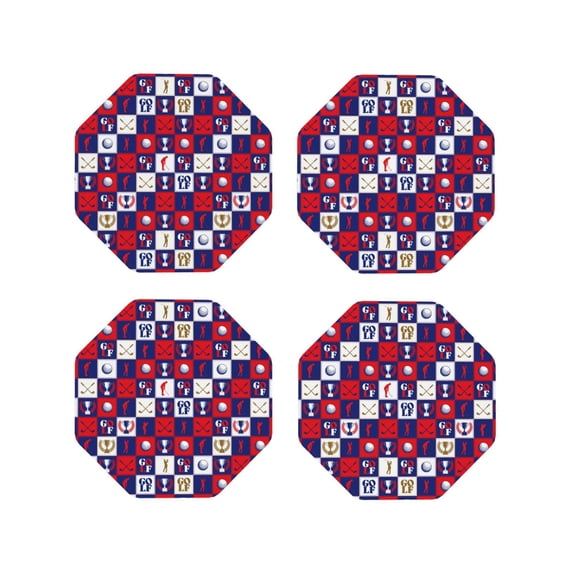Honeii golf Print Leather Coaster Set of 4, Ideal for Safeguarding Your Furniture from Drinks Spills and Effortless cleanup-Octagon