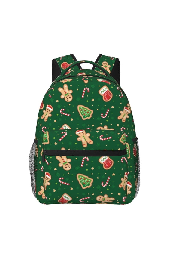 green Christmas Element Print Backpack for Both Men and Women, Basic Bookbag for College, Work, or Travel,Rucksack Computer Bag-One Size