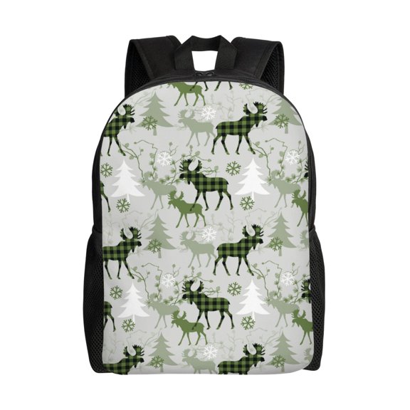 Honeii green plaid Moose tree Print Laptop Backpack for Work, College, Travel, Daily Backpacks for Men Women, Sport Rucksack,Computer Bag