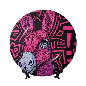 Honeii ink Donkey Pop Art Print Elegant Bone China Decorative Plate, Porcelain Plate,Art Crafts,Ceramic Ornaments for Home Office Wall Decor-10in