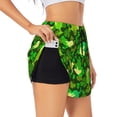 thumbnail image 1 of Honeii leaves and glasses of bee print a double-layered women's running short, ideal for gym, tennis, and various activities, complete with a practical pocket-X-Large, 1 of 7