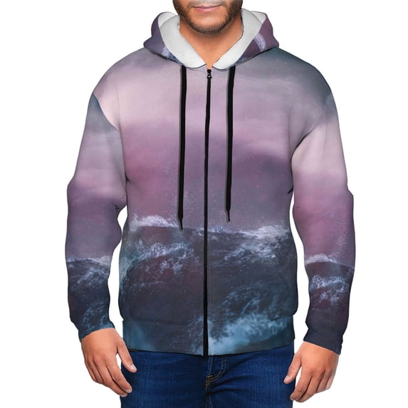 Honeii lighthouse Waves Torrential Rain Print Hoodies for Men, Pullover & Full Zip, Breathable Zip up Hoodie, Sweatshirt-X-Large