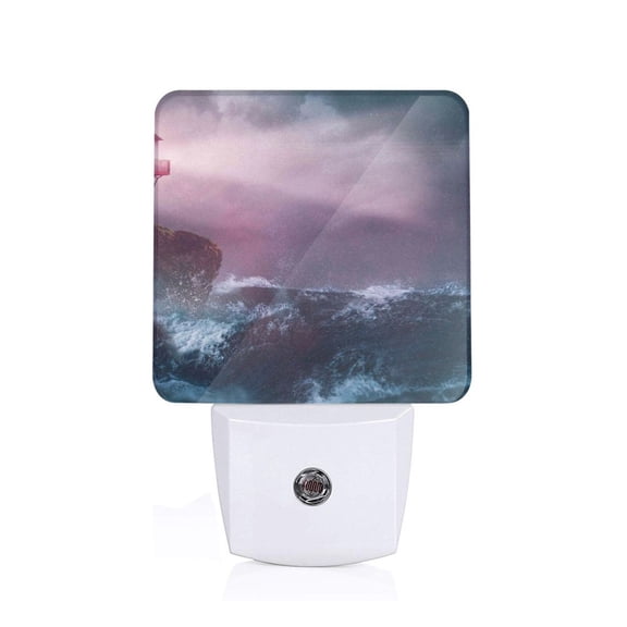 Honeii lighthouse Waves Torrential Rain Print LED Night Light with Light Sensor, Night Lights Plug Into Wall,Ideal for Bedrooms and Hallways-US