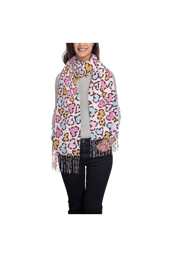 love heart Print Scarf Oversized Scarf Tassel Fall Winter Thick Scarf Warm Shawl Women,Women's Scarves & Wraps