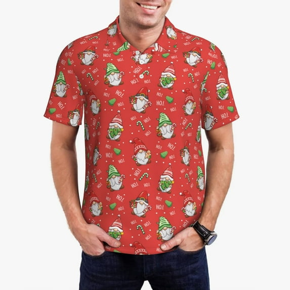 Honeii merry Christmas gnome Print Polo Shirt, A Classic Short-Sleeved, Button-Down Golf Shirt for Men,Mens Polo Shirts Short Sleeve-4X-Large