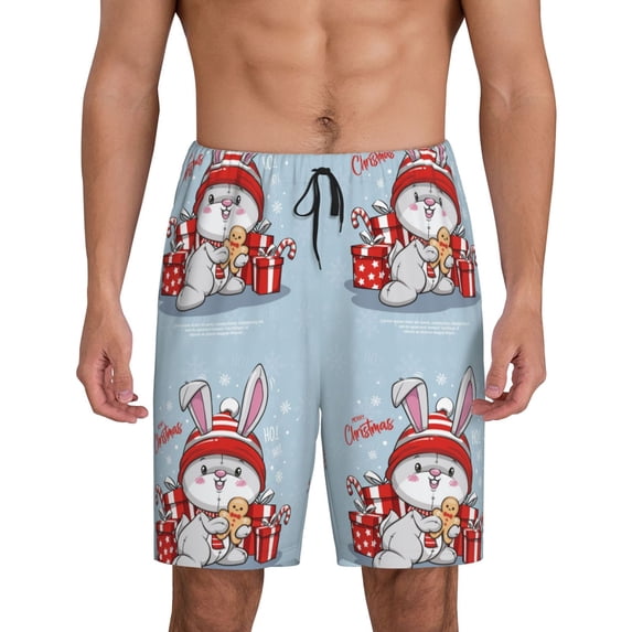 Honeii merry Christmas rabbit Print Men's Pajama Sleepwear Shorts - a comfy pajama bottom and lounge short for Relaxed Home Wear-Large