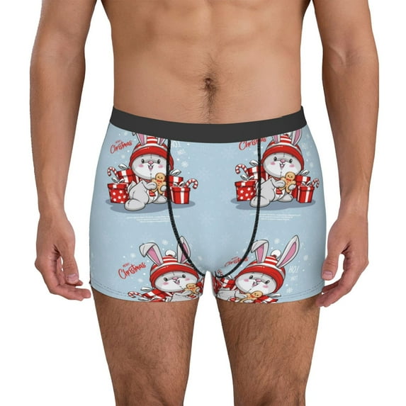 Honeii merry Christmas rabbit Print Mens Boxer Briefs Breathable,Boxer Brief for Men, Moisture-Wicking Underwear-X-Large
