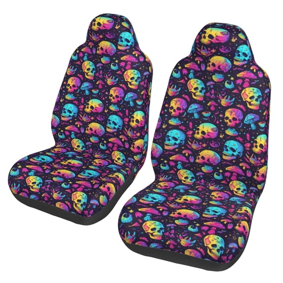 Honeii mushroom Skull star Print Car Seat Covers 2 Pieces, Full Set Universal Seat Covers for Cars, Waterproof Auto Seat Protectors