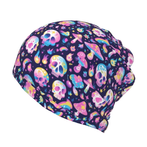 Honeii mushroom colorful Skull star Print Winter Beanie Daily Hat - Thermal Polar Fleece Ski Running Hat Skull Cap for Men and Women,Beanie