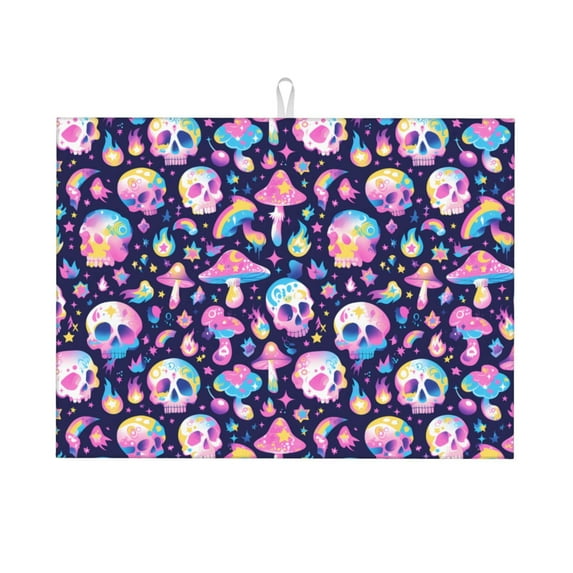 Honeii mushroom colorful Skull star print Super Absorbent Coffee Bar Mat Hide Stain Coffee Maker Mat for Countertops Coffee Pot Dish Drying Mat for Kitchen Counter