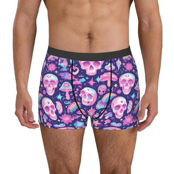 Honeii mushroom rainbow color Skull Men's Underwear Boxer Briefs Pack, ComfortSoft Boxer Brief for Men, Moisture-Wicking Breathable-Small