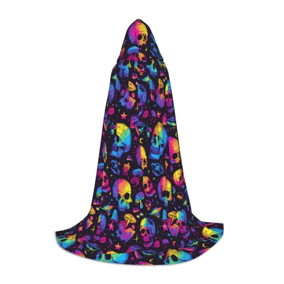 Honeii mushroom rainbow color Skull Print Poncho Cape, Cloak Coat, Snuggly Hooded Wearable Blanket, Hooded Cape For Teenagers,Halloween Costumes-Medium