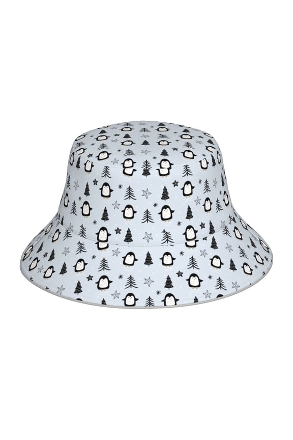 penguin tree star for Unisex Bucket Hat Waterproof Rain Hat Reversible Shiny Rave Bucket Hat for Concert Festival Boonie Cap