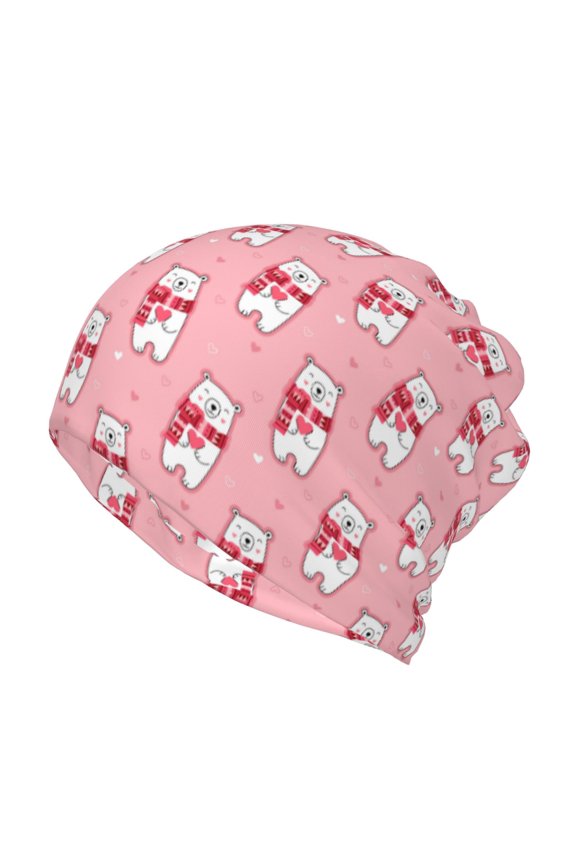 pink Scarf bear Print Winter Beanie Daily Hat - Thermal Polar Fleece Ski Running Hat Skull Cap for Men and Women,Beanie