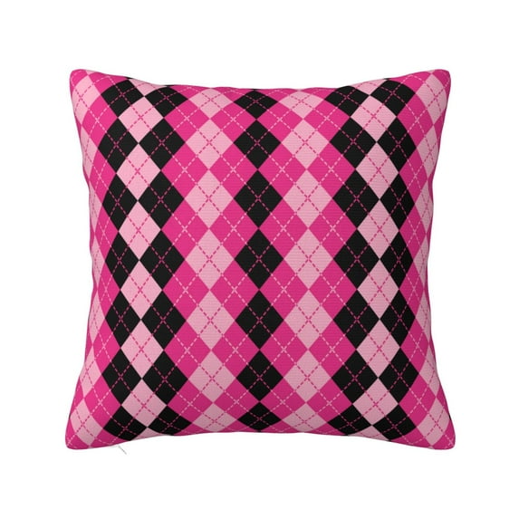 Honeii pink and black argyle Print Throw Pillow, Square Decorative Pillow Forms Soft Fluffy Plump Pillow Decorative Pillow Inserts,Couch Pillows-18"x18"