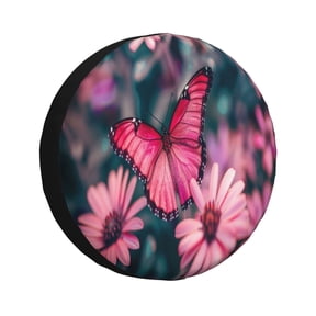 Honeii pink butterfly Print Tire Covers, Waterproof Anti-UV Sun Snow Rain Tire Covers for Trailers, RV, Camper, SUV, Truck-15 inch