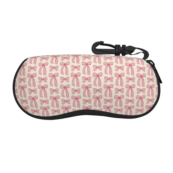 Honeii pink hand drawn bows Print Neoprene Glasses Case,Spacious for Sunglasses and Eyeglasses,Zipper Eyeglass Case With Belt Clip