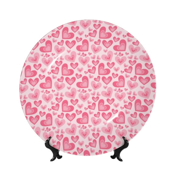 Honeii pink heart Print Elegant Bone China Decorative Plate, Porcelain Plate,Art Crafts,Ceramic Ornaments for Home Office Wall Decor-6in