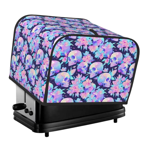 Honeii pinkk flower crystal Skull Print 4 slice Toaster Cover, Two Slice Toaster Dust-proof Cover For Kitchen Small Appliance and Fingerprint Protection