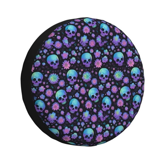 Honeii purple Skull flower Print Tire Covers, Waterproof Anti-UV Sun Snow Rain Tire Covers for Trailers, RV, Camper, SUV, Truck-14 inch