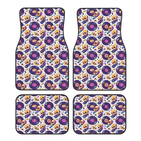 Honeii record rock Skull star Print Car Foot Mat Four-Piece Set - Front & Rear Universal Car Floor Mats for SUVs, Trucks, Sedans