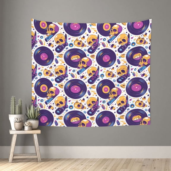 Honeii record rock Skull star print Tapestry for Bedroom, Tapestry Wall Tapestry Aesthetic, Room Decor Classroom Tapestries for Living Room Dorm Room 51" X 60"