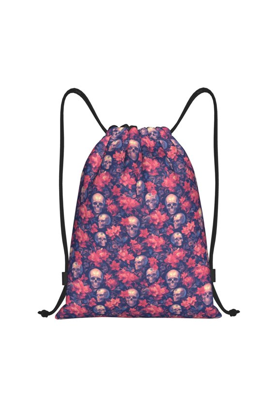 red Skull flower Print Drawstring Backpack,Drawstring Bags String Backpack Gym Cinch Sack Backpack Sport Bag Draw-Small
