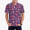 thumbnail image 1 of Honeii red Skull flower print Polo Shirt, a classic short-sleeved, button-down golf shirt designed for menX-Large, 1 of 6