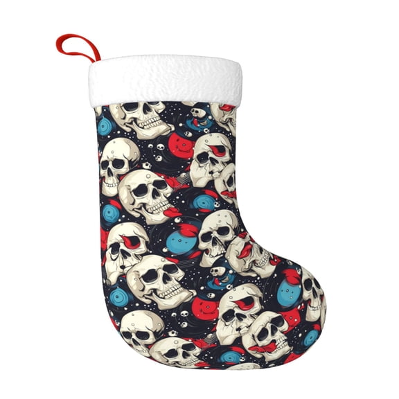 Honeii rock record Skull artist for Christmas Stocking,Large Xmas Stocking,Holiday and Family Stocking for Fireplace Christmas Holiday Party Decoration
