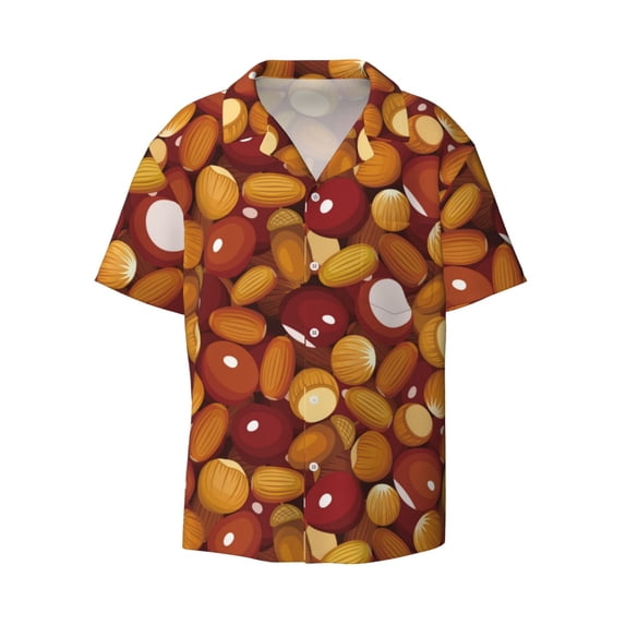 Honeii 's Almond Nuts for men's short-sleeved button-up collared shirt featuring a pocket, perfect for beach vacations, and travel adventures.