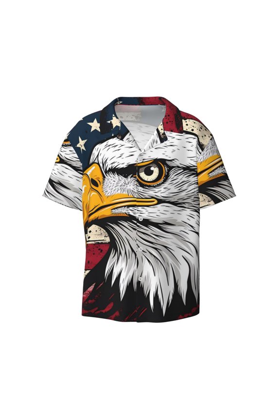 's American Bald Eagle for men's short-sleeved button-up collared shirt featuring a pocket, perfect for beach vacations, and travel adventures.