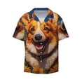 thumbnail image 1 of Honeii 's Artistic Sunflower Corgi for men's short-sleeved button-up collared shirt featuring a pocket, perfect for beach vacations, and travel adventures., 1 of 5