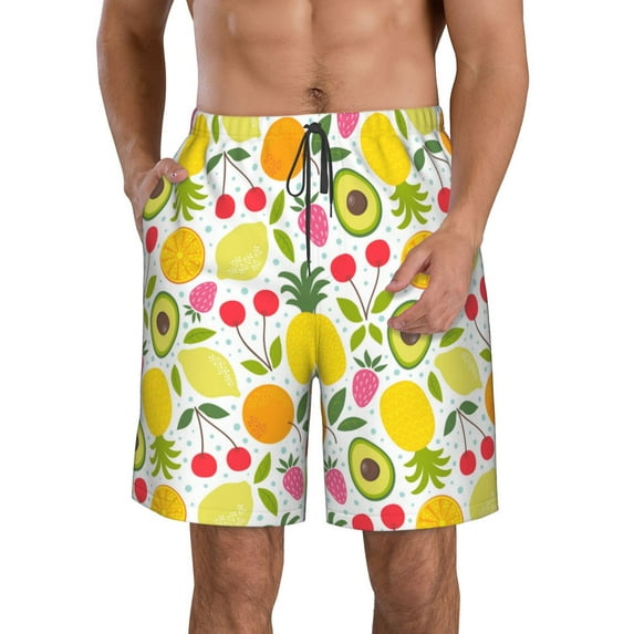 Honeii's Avocado And Pineapple Print Men's Casual Shorts with Drawstring,Swim Trunks Quick Dry Beach Shorts