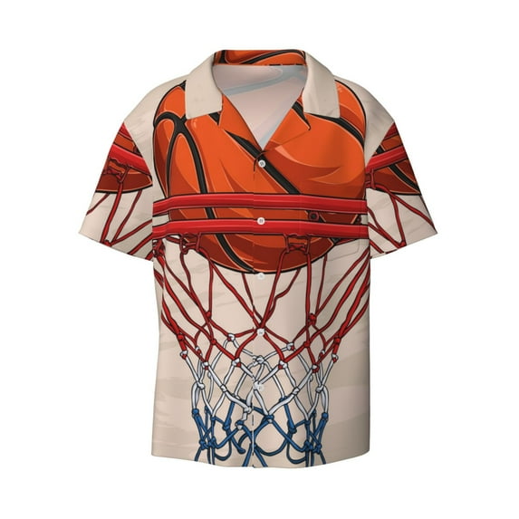 Honeii 's Basketball Shot for men's short-sleeved button-up collared shirt featuring a pocket, perfect for beach vacations, and travel adventures.