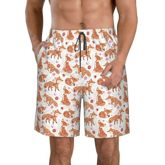 Honeii's Beautiful Fox1 Print Men's Casual Shorts with Drawstring,Swim Trunks Quick Dry Beach Shorts