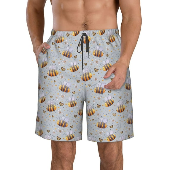 Honeii's Bee Print Men's Casual Shorts with Drawstring,Swim Trunks Quick Dry Beach Shorts