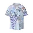 thumbnail image 1 of Honeii 's Bird Butterfly Stripe for men's short-sleeved button-up collared shirt featuring a pocket, perfect for beach vacations, and travel adventures., 1 of 5