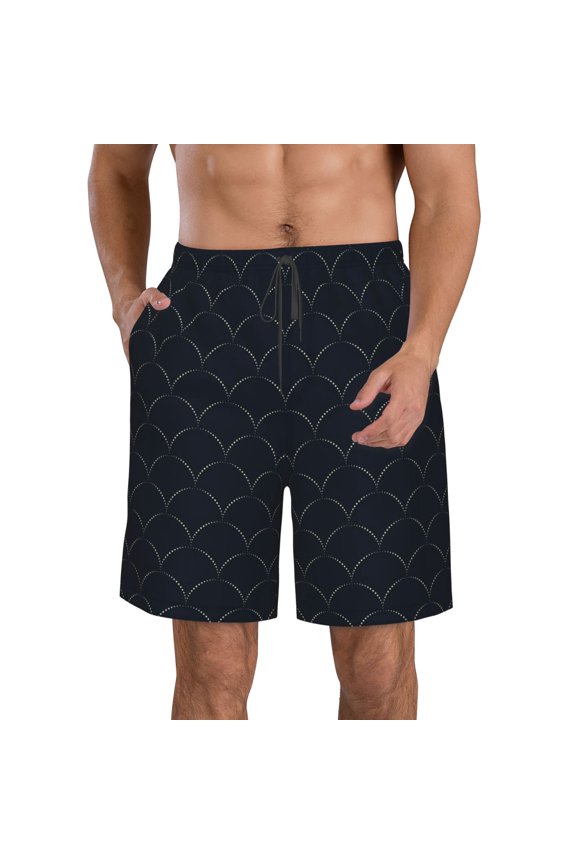 's Black Fish scales Print Men's Casual Shorts with Drawstring,Swim Trunks Quick Dry Beach Shorts