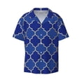 thumbnail image 1 of Honeii 's Blue Gold Grid Lantern Shapes for men's short-sleeved button-up collared shirt featuring a pocket, perfect for beach vacations, and travel adventures., 1 of 5