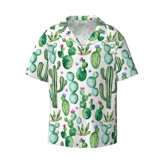 Honeii 's Cactus Plants1 for men's short-sleeved button-up collared shirt featuring a pocket, perfect for beach vacations, and travel adventures.
