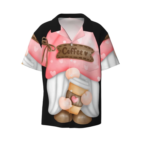 Honeii 's Coffee Gnome (1) for men's short-sleeved button-up collared shirt featuring a pocket, perfect for beach vacations, and travel adventures.