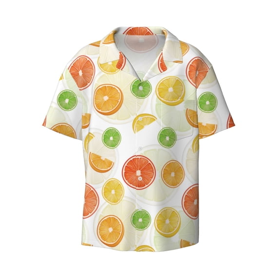 Honeii 's Colorful Lemons for men's short-sleeved button-up collared shirt featuring a pocket, perfect for beach vacations, and travel adventures.
