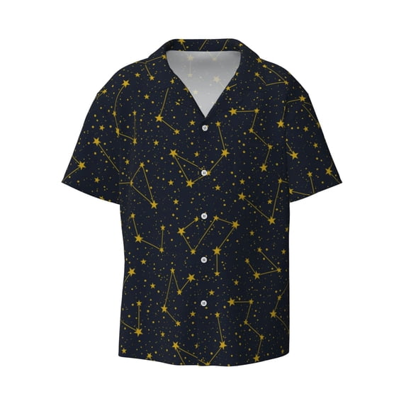 Honeii 's Constellation for men's short-sleeved button-up collared shirt featuring a pocket, perfect for beach vacations, and travel adventures.