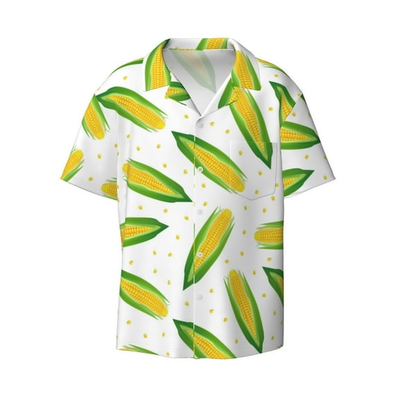 Honeii 's Corns for men's short-sleeved button-up collared shirt featuring a pocket, perfect for beach vacations, and travel adventures.