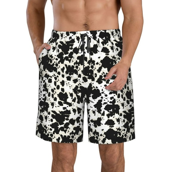 Honeii's Cow Skin 1 Print Men's Casual Shorts with Drawstring,Swim Trunks Quick Dry Beach Shorts