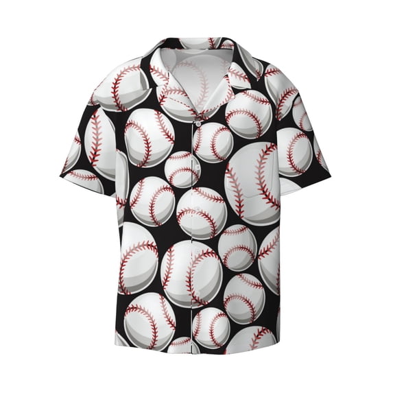 Honeii 's Cute Baseball for men's short-sleeved button-up collared shirt featuring a pocket, perfect for beach vacations, and travel adventures.