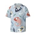thumbnail image 1 of Honeii 's Cute Chameleons On Blue for men's short-sleeved button-up collared shirt featuring a pocket, perfect for beach vacations, and travel adventures., 1 of 5